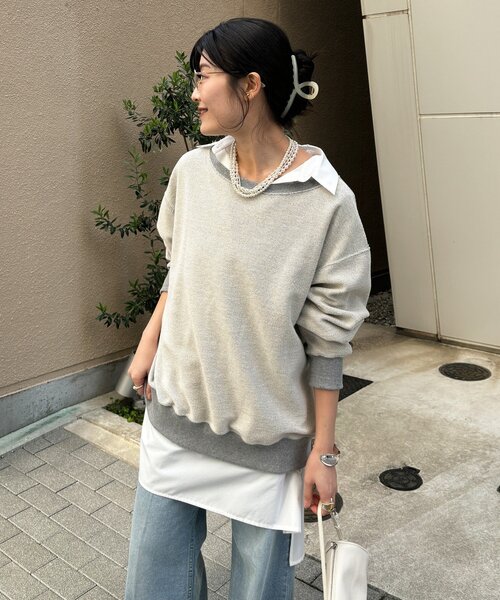 DouDou（ドゥドゥ）の「【インフルエンサーOKOCHI企画】リバーシブルロゴスウェット（Tシャツ/カットソー・レディース・ピンク/ネイビー/グレー/オフホワイト・FREE）」の20枚目の写真