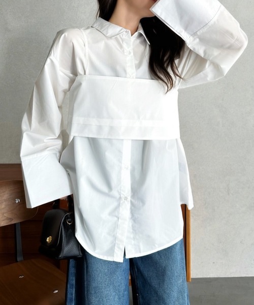 Eclat one(エクラワン)の「【Eclat one】 ビスチェ セット シャツ(シャツ/ブラウス・レディース・ブラック/オフホワイト/ブルー・FREE)」の4枚目の写真