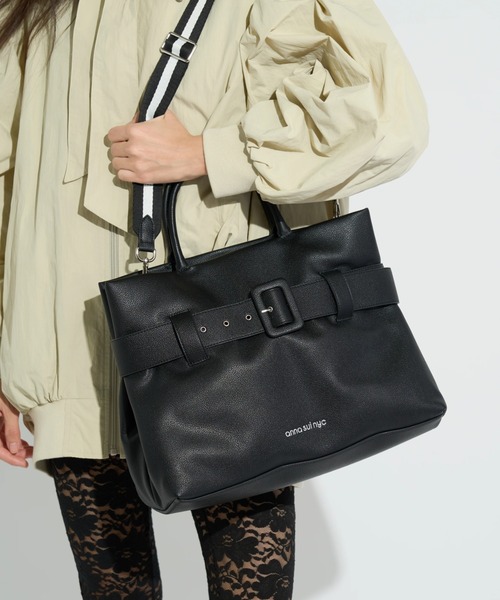 ANNA SUI NYC（アナ スイ エヌ ワイ シー）の「ANNA SUI NYC/アナ スイ エヌワイシー/レトロベルトバッグ（トートバッグ・レディース・ブラック/モスグリーン/ラベンダー・F）」の2枚目の写真