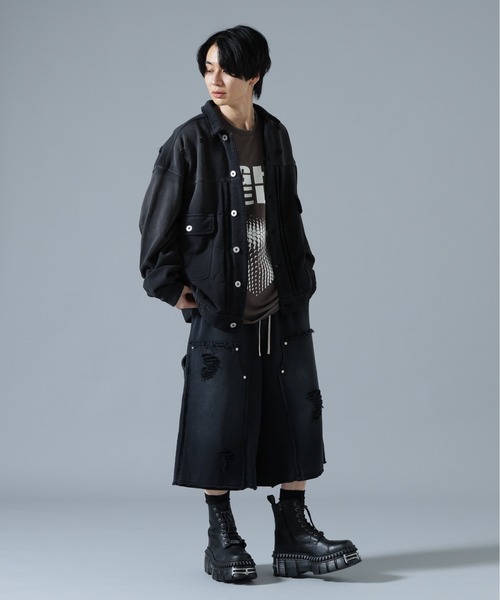 DANKE SCHON(ダンケシェーン)の「DankeSchon/ダンケシェーン/SULFUR SWEAT W-KNEE SHORTS(スウェットパンツ・メンズ・ブラック/ホワイト・L/M/S)」の9枚目の写真