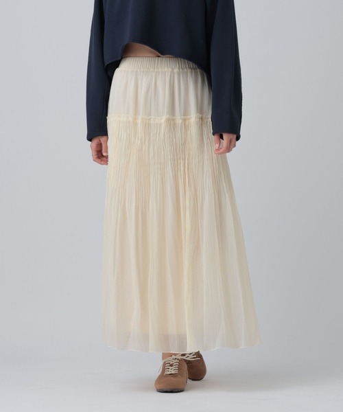 LEPSIM（レプシィム）の「シアーギャザーフレアスカート　638293（スカート・レディース・ブラック/アイボリー・FREE）」の3枚目の写真
