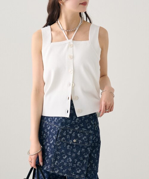 mystic（ミスティック）の「ホルターニットタンクトップ（タンクトップ・レディース・レッド/ピンク/オフホワイト/ブラック/グレー・FREE）」の6枚目の写真