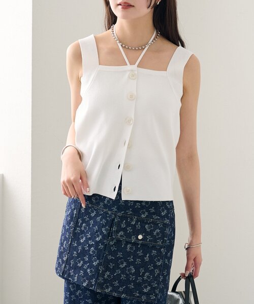 mystic（ミスティック）の「ホルターニットタンクトップ（タンクトップ・レディース・レッド/ピンク/オフホワイト/ブラック/グレー・FREE）」の7枚目の写真