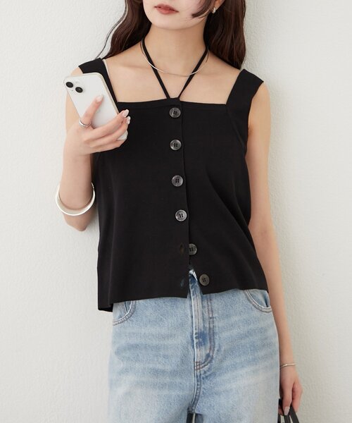 mystic（ミスティック）の「ホルターニットタンクトップ（タンクトップ・レディース・レッド/ピンク/オフホワイト/ブラック/グレー・FREE）」の15枚目の写真