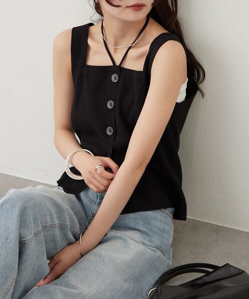 mystic（ミスティック）の「ホルターニットタンクトップ（タンクトップ・レディース・レッド/ピンク/オフホワイト/ブラック/グレー・FREE）」の16枚目の写真