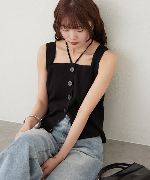 mystic（ミスティック）の「ホルターニットタンクトップ（タンクトップ・レディース・レッド/ピンク/オフホワイト/ブラック/グレー・FREE）」の17枚目の写真