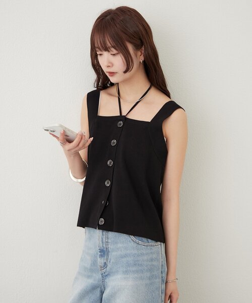 mystic（ミスティック）の「ホルターニットタンクトップ（タンクトップ・レディース・レッド/ピンク/オフホワイト/ブラック/グレー・FREE）」の21枚目の写真