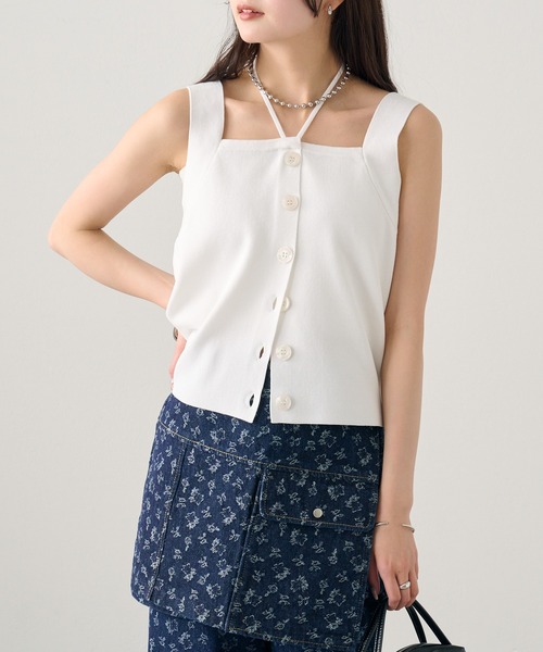 mystic（ミスティック）の「ホルターニットタンクトップ（タンクトップ・レディース・レッド/ピンク/オフホワイト/ブラック/グレー・FREE）」の2枚目の写真