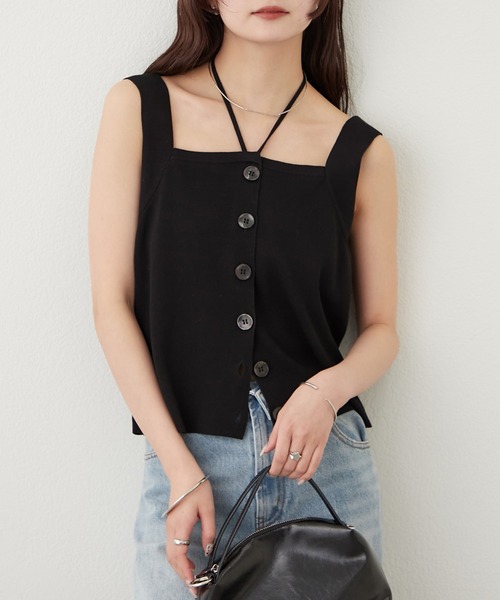 mystic（ミスティック）の「ホルターニットタンクトップ（タンクトップ・レディース・レッド/ピンク/オフホワイト/ブラック/グレー・FREE）」の3枚目の写真