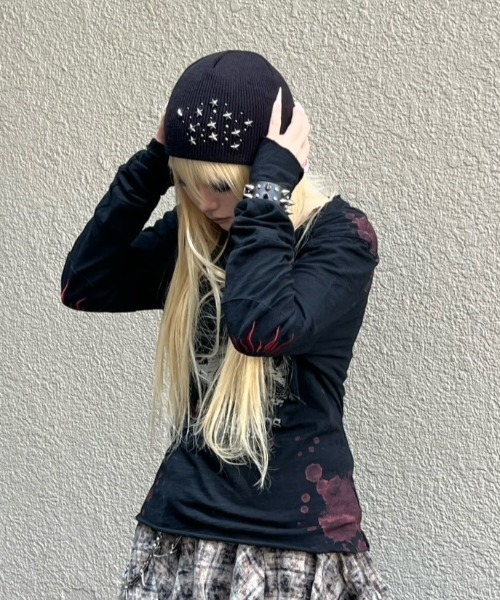Never mind the XU（ネバーマインドザエックスユー）の「【Never mind the XU】star studs beanie / 【ネバーマインド ザ エックスユー】スタースタッズビーニー（ニットキャップ/ビーニー・メンズ・ブラック/グレー/ベージュ・ONE SIZE）」の9枚目の写真