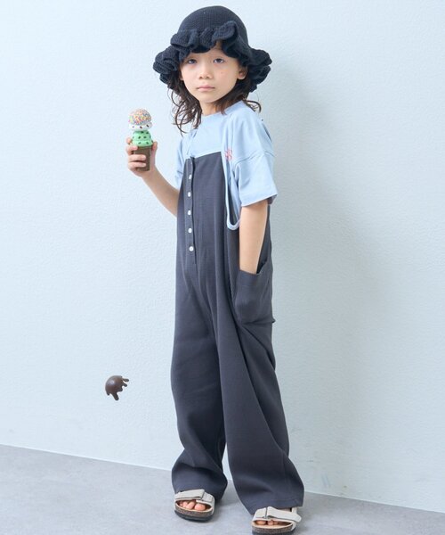 CIAOPANIC TYPY(チャオパニックティピー)の「【KIDS】ふんわり快適!《ジュニアサイズあり》配色ワッフルキャミサロペット(サロペット/オーバーオール・キッズ・オレンジ/チャコールグレー/カーキ・XX-LARGE/X-LARGE/SMALL/MEDIUM/LARGE)」の2枚目の写真
