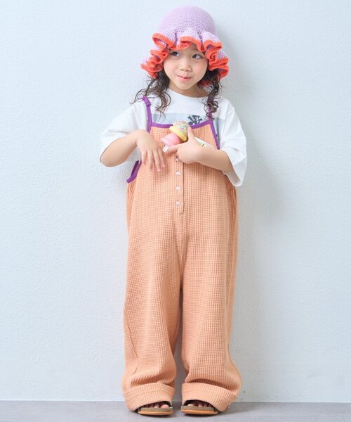 CIAOPANIC TYPY(チャオパニックティピー)の「【KIDS】ふんわり快適!《ジュニアサイズあり》配色ワッフルキャミサロペット(サロペット/オーバーオール・キッズ・オレンジ/チャコールグレー/カーキ・XX-LARGE/X-LARGE/SMALL/MEDIUM/LARGE)」の3枚目の写真
