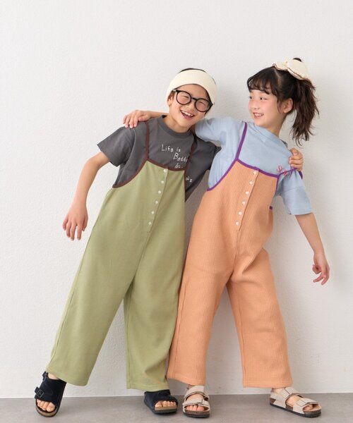 CIAOPANIC TYPY（チャオパニックティピー）の「【KIDS】ふんわり快適！《ジュニアサイズあり》配色ワッフルキャミサロペット（サロペット/オーバーオール・キッズ・オレンジ/チャコールグレー/カーキ・XX-LARGE/X-LARGE/SMALL/MEDIUM/LARGE）」の4枚目の写真