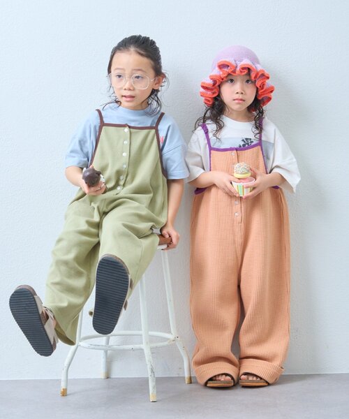 CIAOPANIC TYPY（チャオパニックティピー）の「【KIDS】ふんわり快適！《ジュニアサイズあり》配色ワッフルキャミサロペット（サロペット/オーバーオール・キッズ・オレンジ/チャコールグレー/カーキ・XX-LARGE/X-LARGE/SMALL/MEDIUM/LARGE）」の8枚目の写真