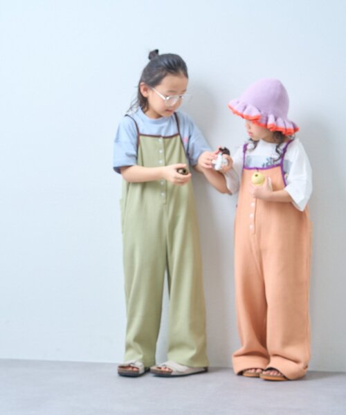 CIAOPANIC TYPY（チャオパニックティピー）の「【KIDS】ふんわり快適！《ジュニアサイズあり》配色ワッフルキャミサロペット（サロペット/オーバーオール・キッズ・オレンジ/チャコールグレー/カーキ・XX-LARGE/X-LARGE/SMALL/MEDIUM/LARGE）」の9枚目の写真