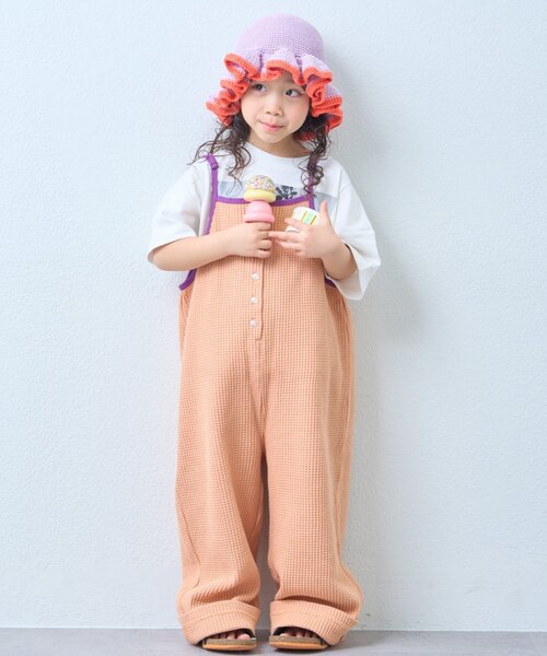 CIAOPANIC TYPY（チャオパニックティピー）の「【KIDS】ふんわり快適！《ジュニアサイズあり》配色ワッフルキャミサロペット（サロペット/オーバーオール・キッズ・オレンジ/チャコールグレー/カーキ・XX-LARGE/X-LARGE/SMALL/MEDIUM/LARGE）」の11枚目の写真