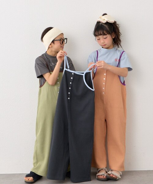 CIAOPANIC TYPY(チャオパニックティピー)の「【KIDS】ふんわり快適!《ジュニアサイズあり》配色ワッフルキャミサロペット(サロペット/オーバーオール・キッズ・オレンジ/チャコールグレー/カーキ・XX-LARGE/X-LARGE/SMALL/MEDIUM/LARGE)」の6枚目の写真