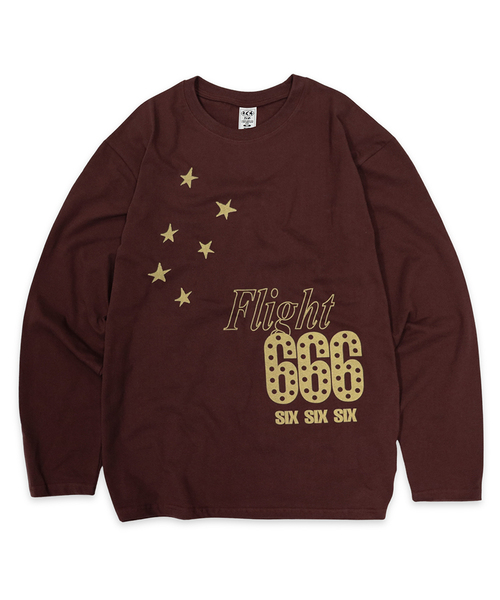 DEFYCLUBROBBERS(ディファイクラブロバース)の「フライト666 ロングスリーブ (2カラー)(Tシャツ/カットソー・レディース・ブラウン/ブラック・MEDIUM/LARGE)」の1枚目の写真