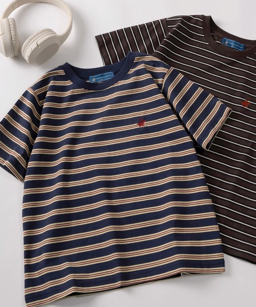 BEVERLY HILLS POLO CLUB（ビバリーヒルズポロクラブ）の「【71】【BEVERLY HILLS POLO CLUB/ビバリーヒルズポロクラブ】ワンポイント刺繍 無地/ボーダー ショート丈 クルーネックTシャツ/レディース（Tシャツ/カットソー・レディース・ネイビー/チャコールグレー/アイボリー/ブラウン/ホワイト・M）」の5枚目の写真