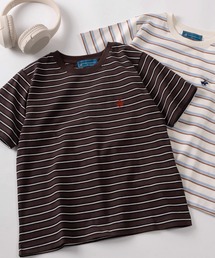 【71】【BEVERLY HILLS POLO CLUB/ビバリーヒルズポロクラブ】ワンポイント刺繍 無地/ボーダー ショート丈 クルーネックTシャツ/レディース