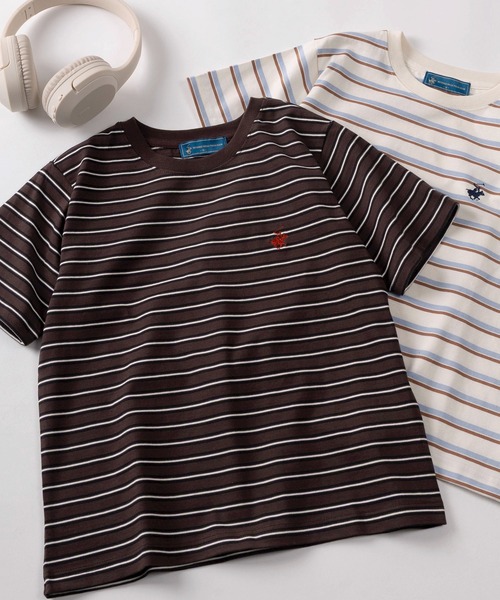 BEVERLY HILLS POLO CLUB（ビバリーヒルズポロクラブ）の「【71】【BEVERLY HILLS POLO CLUB/ビバリーヒルズポロクラブ】ワンポイント刺繍 無地/ボーダー ショート丈 クルーネックTシャツ/レディース（Tシャツ/カットソー・レディース・ネイビー/チャコールグレー/アイボリー/ブラウン/ホワイト・M）」の4枚目の写真