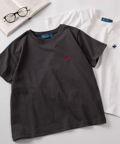 BEVERLY HILLS POLO CLUB（ビバリーヒルズポロクラブ）の「【71】【BEVERLY HILLS POLO CLUB/ビバリーヒルズポロクラブ】ワンポイント刺繍 無地/ボーダー ショート丈 クルーネックTシャツ/レディース（Tシャツ/カットソー・レディース・ネイビー/チャコールグレー/アイボリー/ブラウン/ホワイト・M）」の3枚目の写真