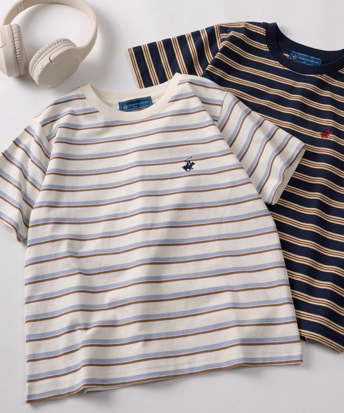 BEVERLY HILLS POLO CLUB（ビバリーヒルズポロクラブ）の「【71】【BEVERLY HILLS POLO CLUB/ビバリーヒルズポロクラブ】ワンポイント刺繍 無地/ボーダー ショート丈 クルーネックTシャツ/レディース（Tシャツ/カットソー・レディース・ネイビー/チャコールグレー/アイボリー/ブラウン/ホワイト・M）」の2枚目の写真