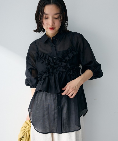 Green Parks(グリーンパークス)の「【WEB限定】SET2点フリルビスチェ+シャツチュニックⅡ(シャツ/ブラウス・レディース・チャコールグレー/ブルー/アイボリー/ブラック・FREE)」の3枚目の写真