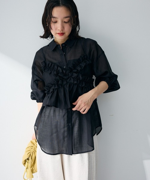 Green Parks(グリーンパークス)の「【WEB限定】SET2点フリルビスチェ+シャツチュニックⅡ(シャツ/ブラウス・レディース・チャコールグレー/ブルー/アイボリー/ブラック・FREE)」の8枚目の写真