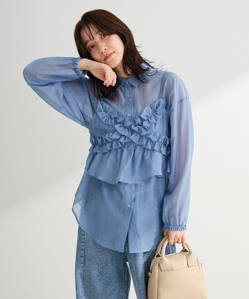 Green Parks(グリーンパークス)の「【WEB限定】SET2点フリルビスチェ+シャツチュニックⅡ(シャツ/ブラウス・レディース・チャコールグレー/ブルー/アイボリー/ブラック・FREE)」の13枚目の写真