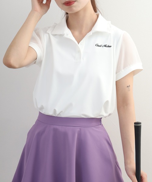 CECIL McBEE(セシルマクビー)の「Sheer Polo シアーポロ(ポロシャツ・レディース・ホワイト/ブラック/ブルー・S/M/L)」の1枚目の写真