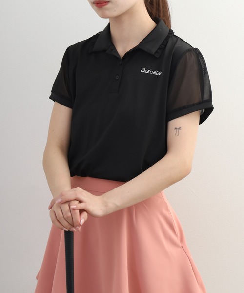 CECIL McBEE(セシルマクビー)の「Sheer Polo シアーポロ(ポロシャツ・レディース・ホワイト/ブラック/ブルー・S/M/L)」の2枚目の写真