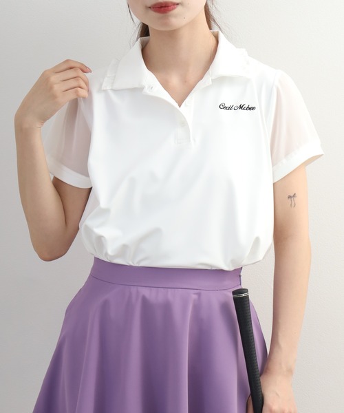 CECIL McBEE(セシルマクビー)の「Sheer Polo シアーポロ(ポロシャツ・レディース・ホワイト/ブラック/ブルー・S/M/L)」の4枚目の写真