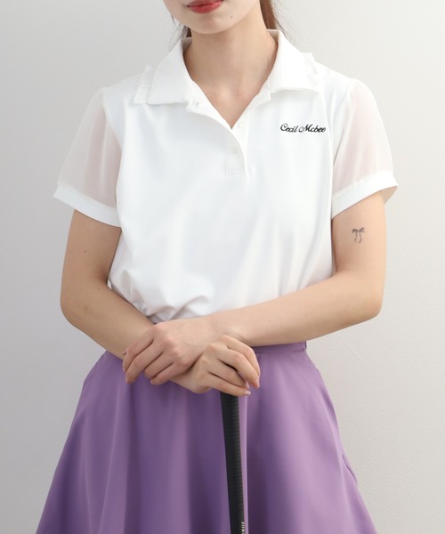 CECIL McBEE(セシルマクビー)の「Sheer Polo シアーポロ(ポロシャツ・レディース・ホワイト/ブラック/ブルー・S/M/L)」の5枚目の写真
