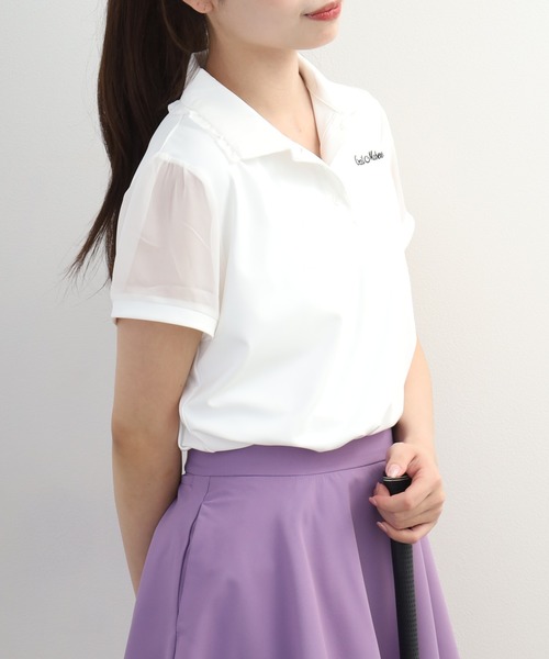 CECIL McBEE(セシルマクビー)の「Sheer Polo シアーポロ(ポロシャツ・レディース・ホワイト/ブラック/ブルー・S/M/L)」の6枚目の写真
