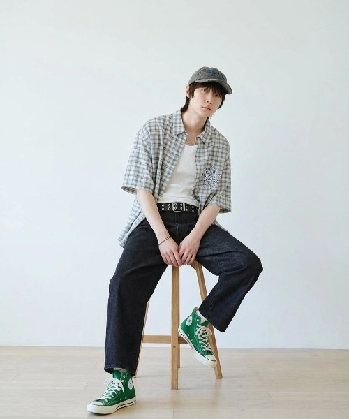 mahagrid/マハグリッド』CHECK APPLIQUE HALF SHIRT/チェック