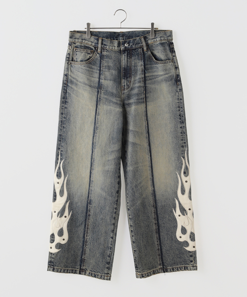 SUPPLIER(サプライヤー)の「SUPPLIER / サプライヤー Fire Tribal Leather Patch Baggy(デニムパンツ・メンズ・ブラック/ブルー・MEDIUM/LARGE)」の6枚目の写真