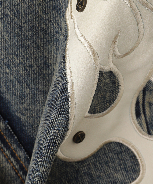 SUPPLIER(サプライヤー)の「SUPPLIER / サプライヤー Fire Tribal Leather Patch Baggy(デニムパンツ・メンズ・ブラック/ブルー・MEDIUM/LARGE)」の7枚目の写真