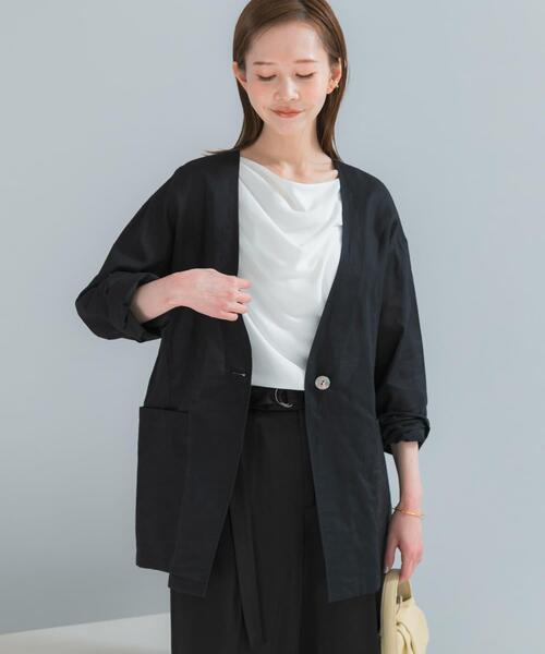 URBAN RESEARCH ROSSO WOMEN(アーバンリサーチ ロッソ)の「メモリーコットンライトジャケット(ノーカラージャケット・レディース・ベージュ/ブラック・FREE)」の13枚目の写真