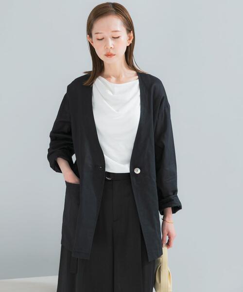 URBAN RESEARCH ROSSO WOMEN(アーバンリサーチ ロッソ)の「メモリーコットンライトジャケット(ノーカラージャケット・レディース・ベージュ/ブラック・FREE)」の14枚目の写真