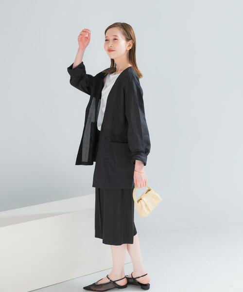 URBAN RESEARCH ROSSO WOMEN(アーバンリサーチ ロッソ)の「メモリーコットンライトジャケット(ノーカラージャケット・レディース・ベージュ/ブラック・FREE)」の16枚目の写真