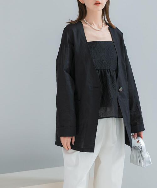 URBAN RESEARCH ROSSO WOMEN(アーバンリサーチ ロッソ)の「メモリーコットンライトジャケット(ノーカラージャケット・レディース・ベージュ/ブラック・FREE)」の18枚目の写真