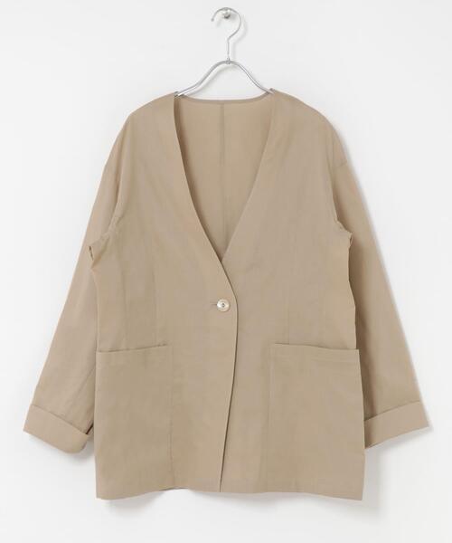 URBAN RESEARCH ROSSO WOMEN(アーバンリサーチ ロッソ)の「メモリーコットンライトジャケット(ノーカラージャケット・レディース・ベージュ/ブラック・FREE)」の9枚目の写真