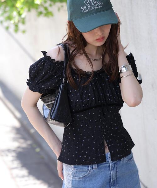 FREE'S MART（フリーズマート）の「◆フレンチスリーブジャガードカットソー（Tシャツ/カットソー・レディース・ホワイト/ブラック/イエロー/ホワイト系その他/ブラック系その他・FREE）」の4枚目の写真