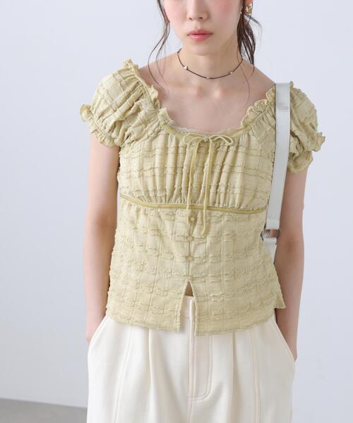 FREE'S MART(フリーズマート)の「◆フレンチスリーブジャガードカットソー(Tシャツ/カットソー・レディース・ホワイト/ブラック/イエロー/ホワイト系その他・FREE)」の4枚目の写真