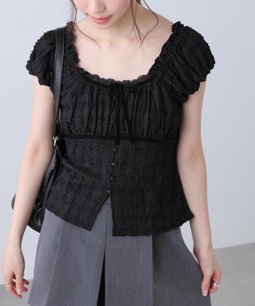 FREE'S MART(フリーズマート)の「◆フレンチスリーブジャガードカットソー(Tシャツ/カットソー・レディース・ホワイト/ブラック/イエロー/ホワイト系その他・FREE)」の3枚目の写真