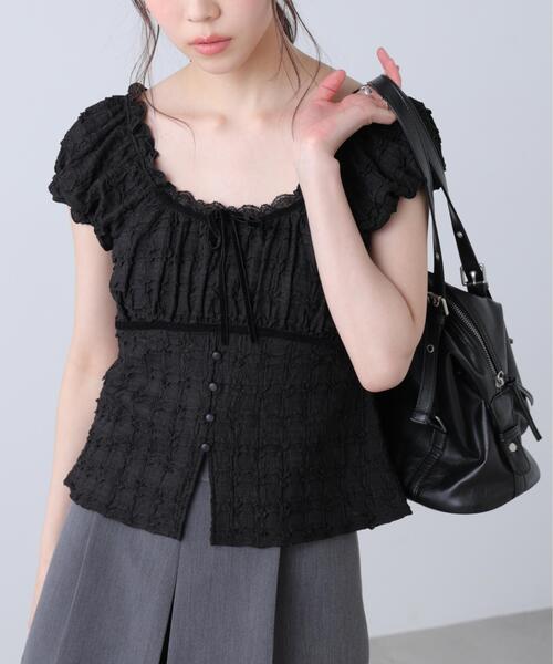 FREE'S MART(フリーズマート)の「◆フレンチスリーブジャガードカットソー(Tシャツ/カットソー・レディース・ホワイト/ブラック/イエロー/ホワイト系その他・FREE)」の7枚目の写真