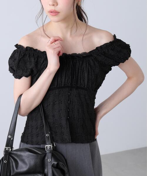 FREE'S MART(フリーズマート)の「◆フレンチスリーブジャガードカットソー(Tシャツ/カットソー・レディース・ホワイト/ブラック/イエロー/ホワイト系その他・FREE)」の9枚目の写真