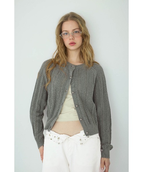 ALEXIA STAM（アリシアスタン）の「Open Work Knit Cardigan /透かし編みカーディガン（カーディガン/ボレロ・レディース・アイボリー/ブルー/グレー・FREE）」の8枚目の写真