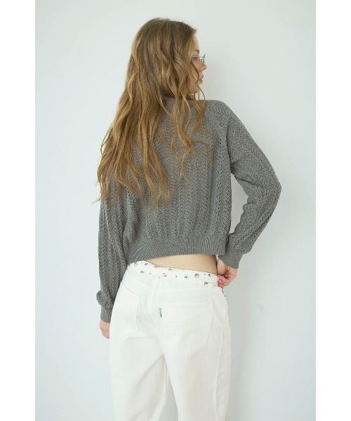 ALEXIA STAM（アリシアスタン）の「Open Work Knit Cardigan /透かし編みカーディガン（カーディガン/ボレロ・レディース・アイボリー/ブルー/グレー・FREE）」の10枚目の写真